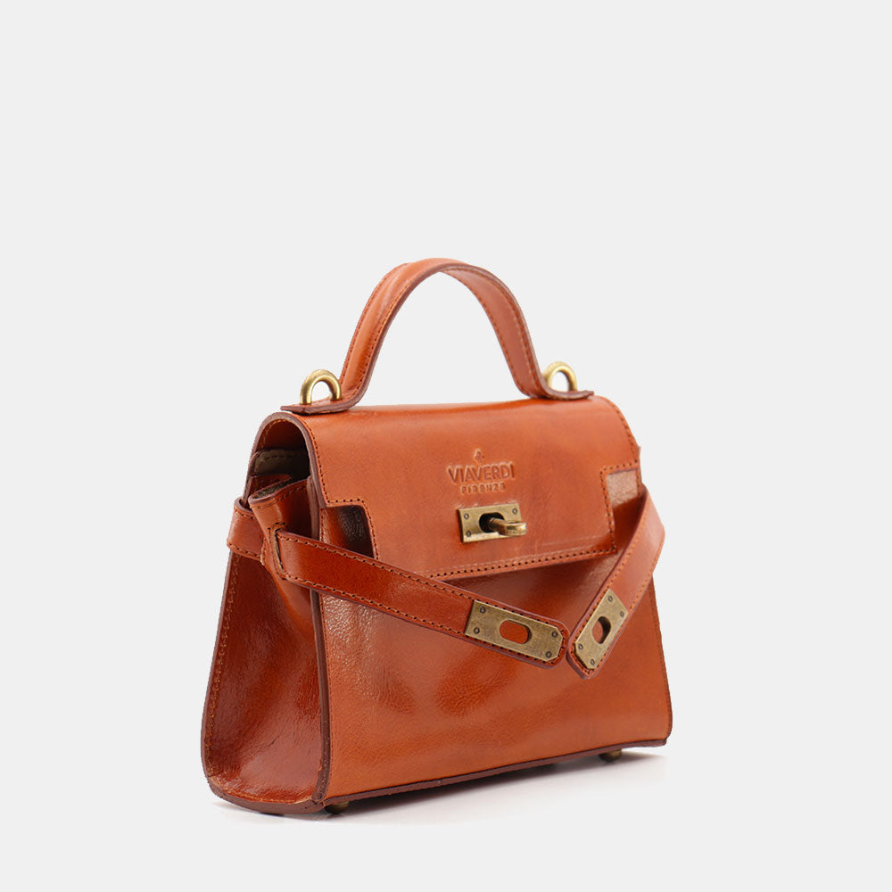 Borsa a Mano VIAVERDI in Pelle color Cuoio Made in Italy linea Firenze