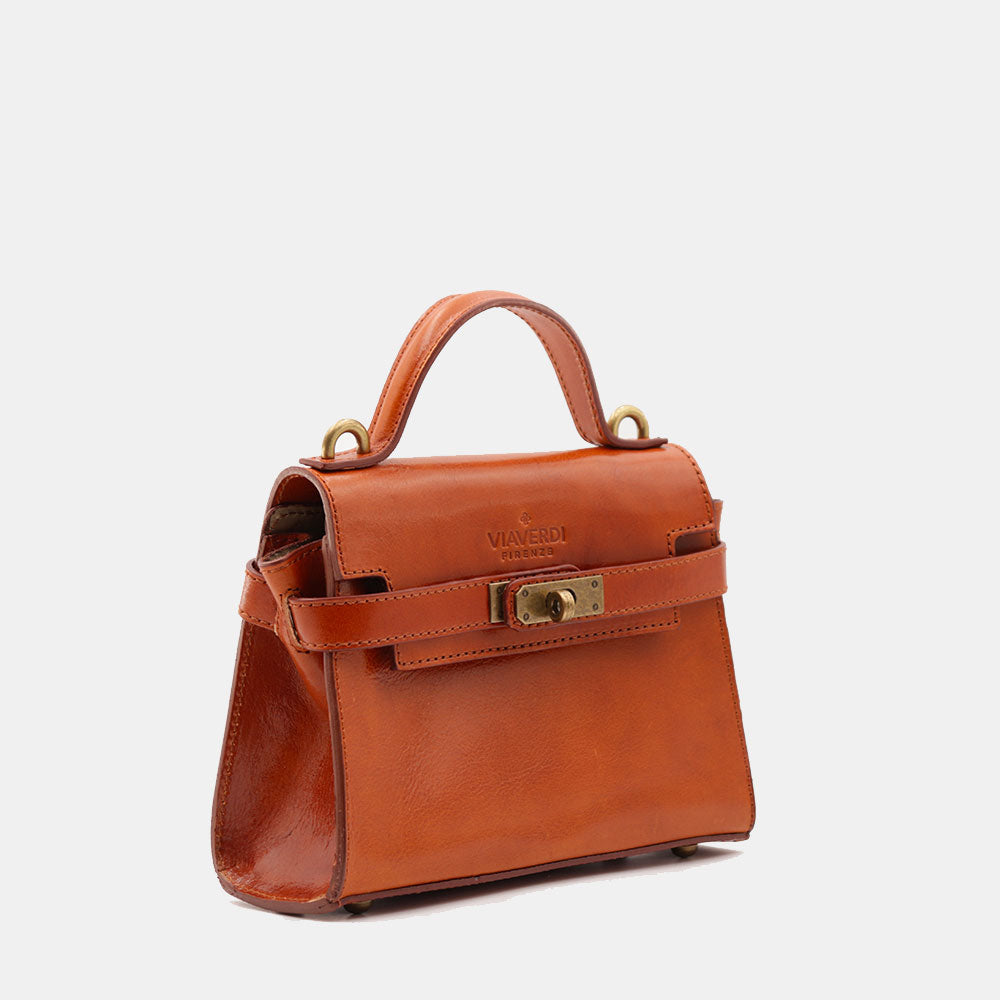 Borsa a Mano VIAVERDI in Pelle color Cuoio Made in Italy linea Firenze
