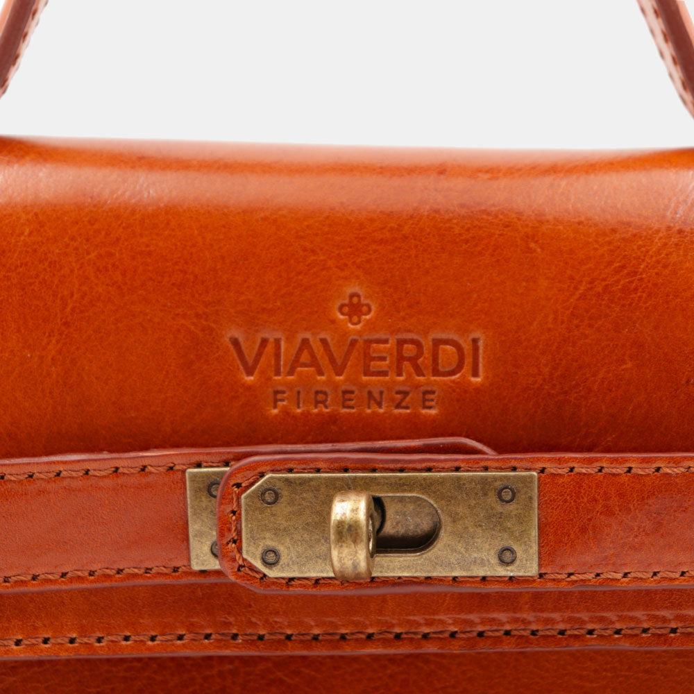 Borsa a Mano VIAVERDI in Pelle color Cuoio Made in Italy linea Firenze