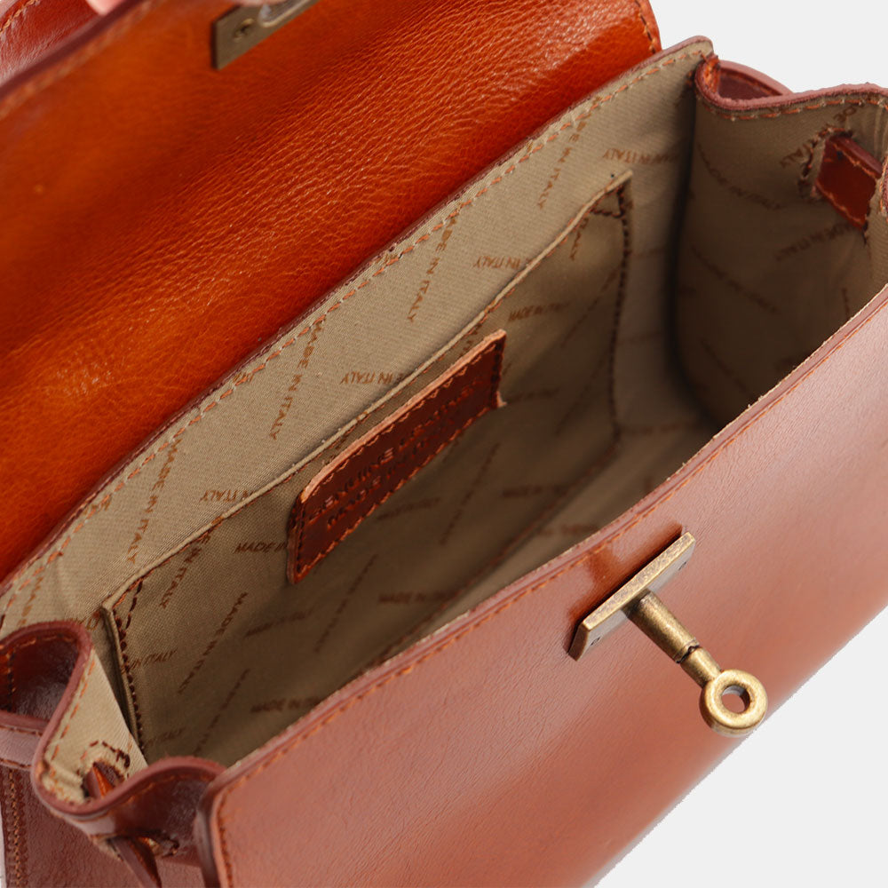 Borsa a Mano VIAVERDI in Pelle color Cuoio Made in Italy linea Firenze