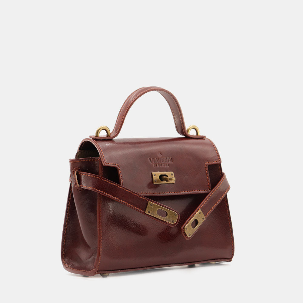 Borsa a Mano VIAVERDI in Pelle Marrone Made in Italy linea Firenze
