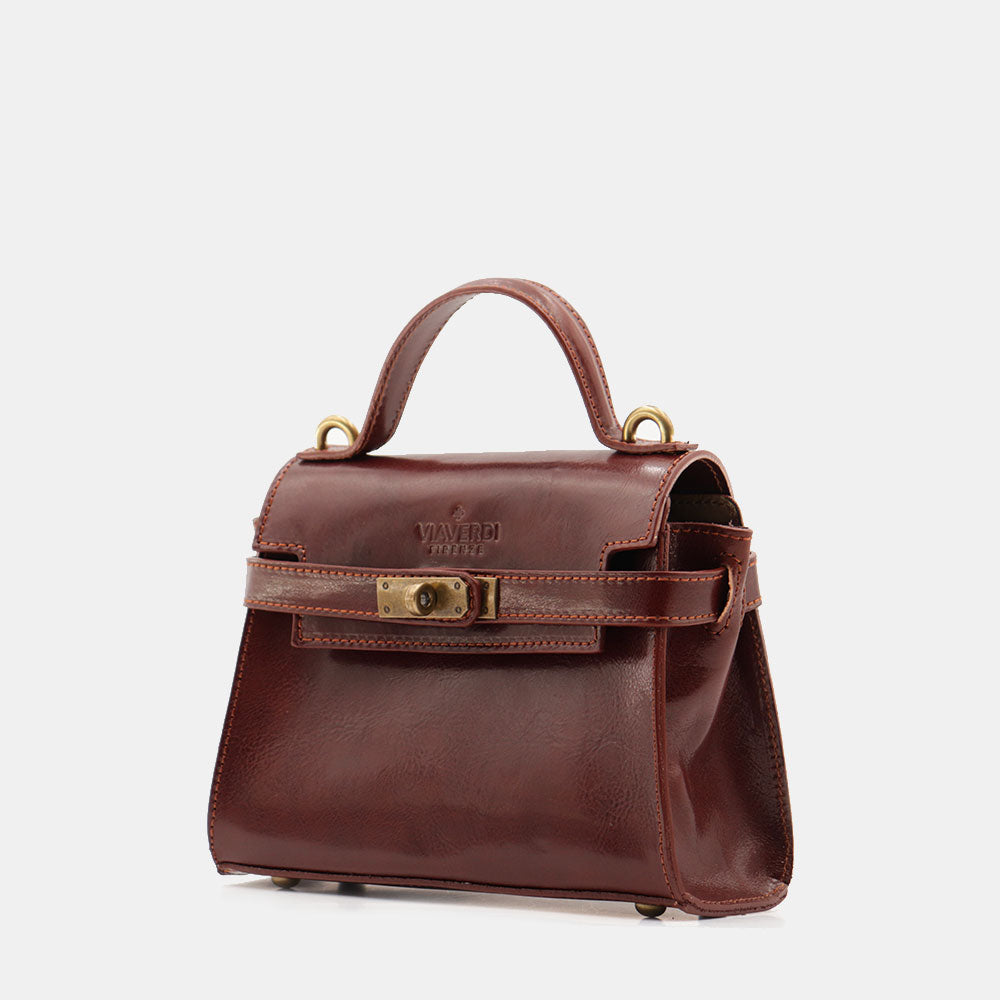 Borsa a Mano VIAVERDI in Pelle Marrone Made in Italy linea Firenze