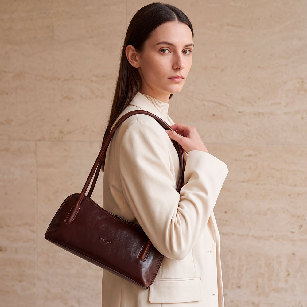 Borsa a Spalla VIAVERDI in Pelle Marrone Testa di Moro Made in Italy linea Firenze