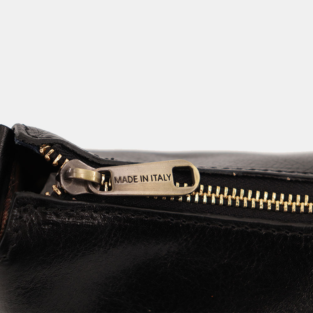 VIAVERDI Black Leather Shoulder Bag, Made in Italy, Firenze line.