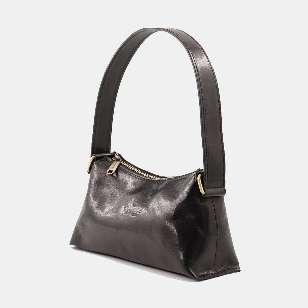 VIAVERDI Black Leather Shoulder Bag, Made in Italy, Firenze line.
