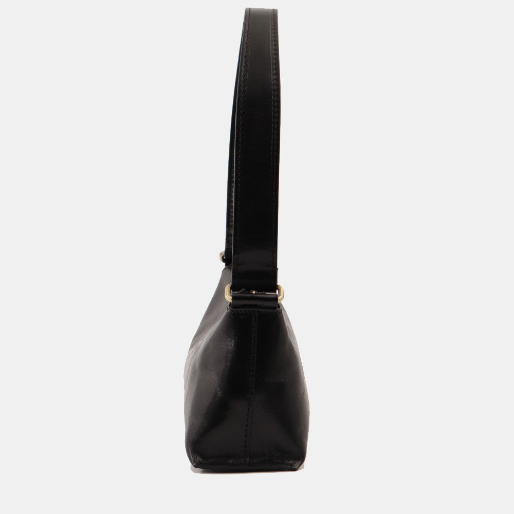 VIAVERDI Black Leather Shoulder Bag, Made in Italy, Firenze line.