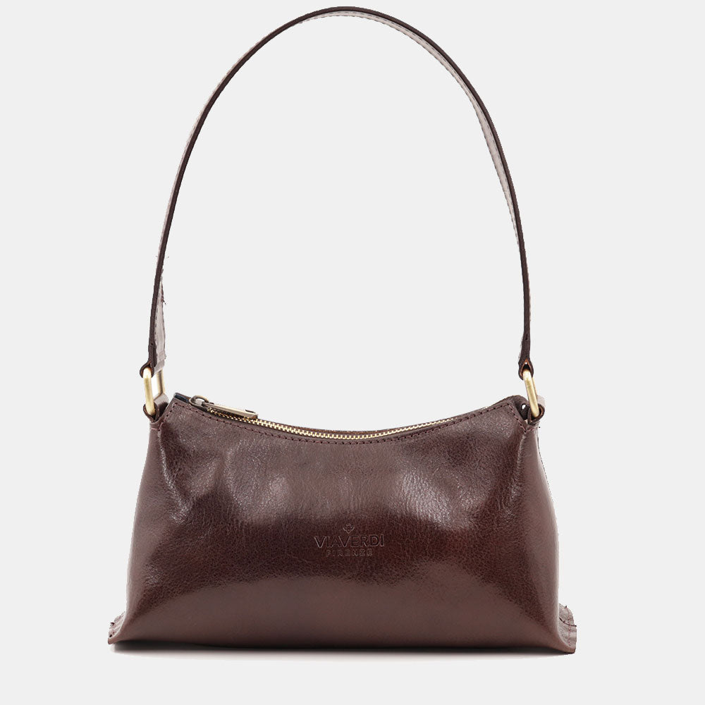 Borsa a Spalla VIAVERDI in Pelle Marrone Testa di Moro Made in Italy linea Firenze
