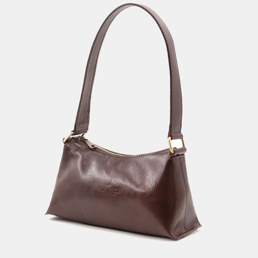 Borsa a Spalla VIAVERDI in Pelle Marrone Testa di Moro Made in Italy linea Firenze