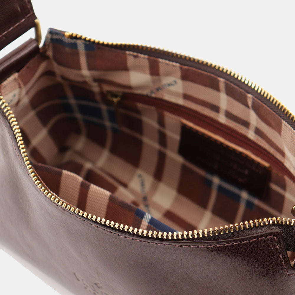 Borsa a Spalla VIAVERDI in Pelle Marrone Testa di Moro Made in Italy linea Firenze