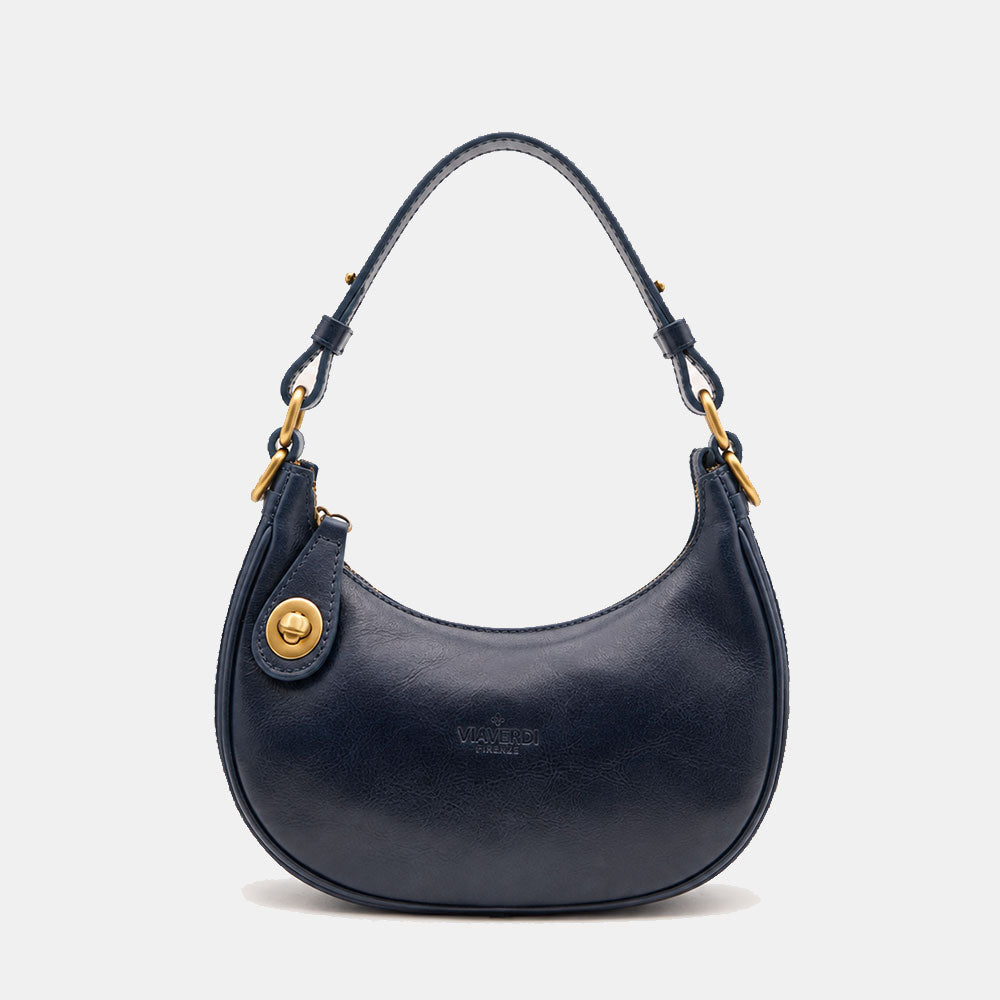 Borsa Piccola a Mano VIAVERDI in Pelle Blu Made in Italy linea Firenze