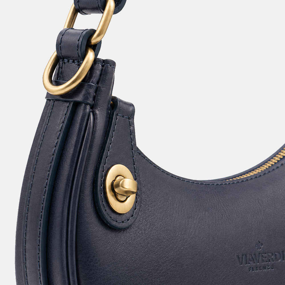 Borsa Piccola a Mano VIAVERDI in Pelle Blu Made in Italy linea Firenze