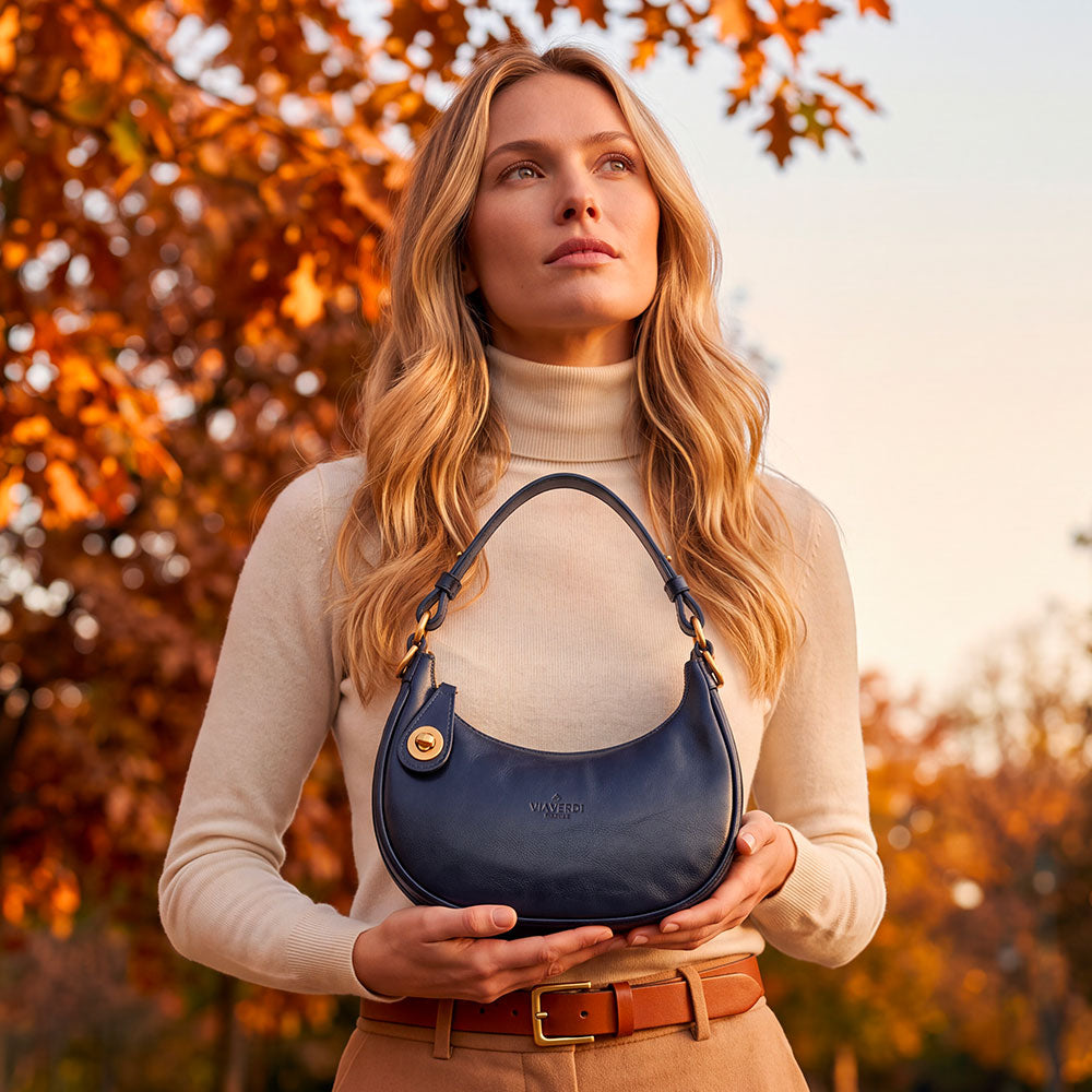 Borsa Piccola a Mano VIAVERDI in Pelle Blu Made in Italy linea Firenze