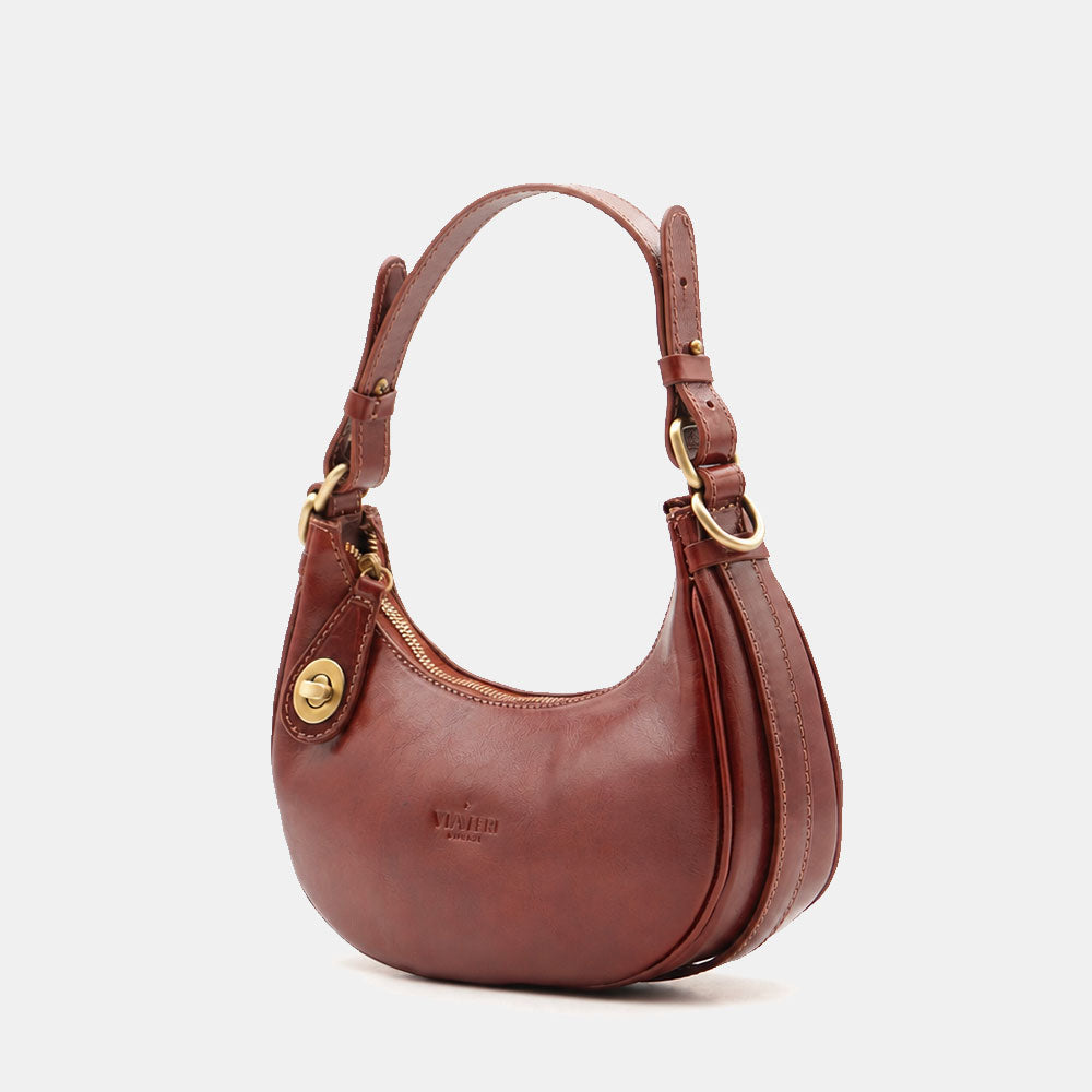 Borsa Piccola a Mano VIAVERDI in Pelle Marrone Made in Italy linea Firenze
