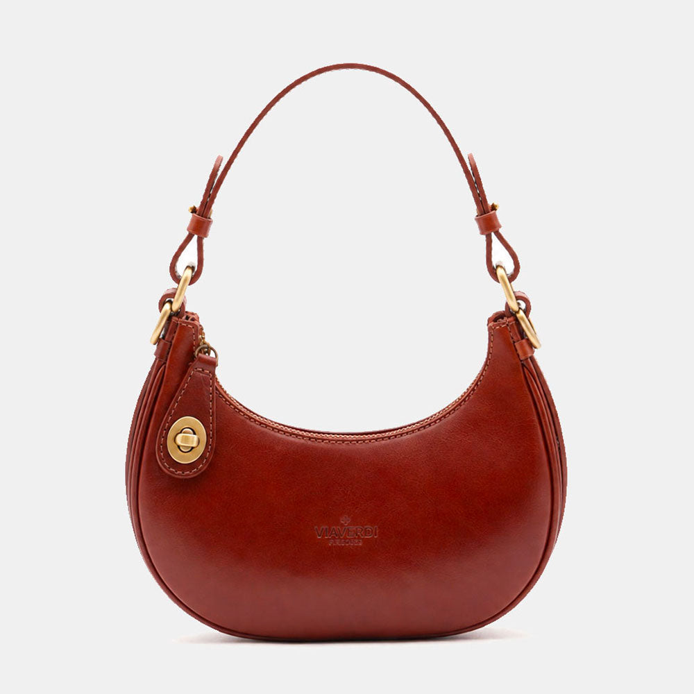 Borsa Piccola a Mano VIAVERDI in Pelle Marrone Made in Italy linea Firenze