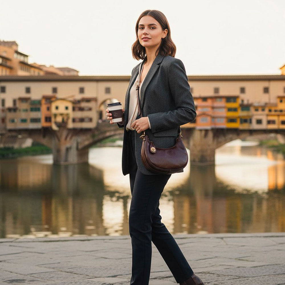 ViaVerdi Handbag Small Dark Brown Leather Made in Italy – Line Firenze