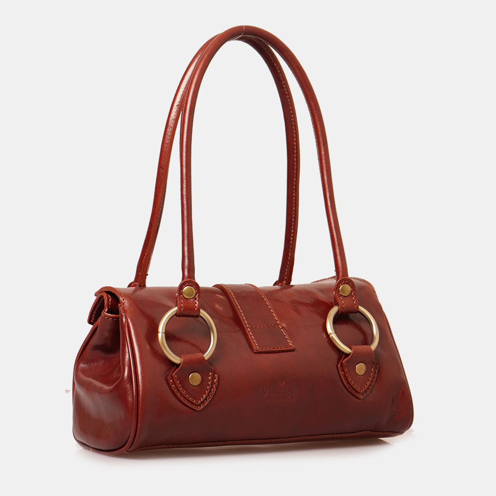 VIAVERDI Schultertasche aus braunem Leder, hergestellt in Italien, Florence-Linie