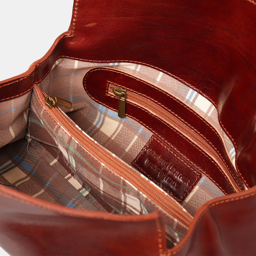 VIAVERDI Schultertasche aus braunem Leder, hergestellt in Italien, Florence-Linie