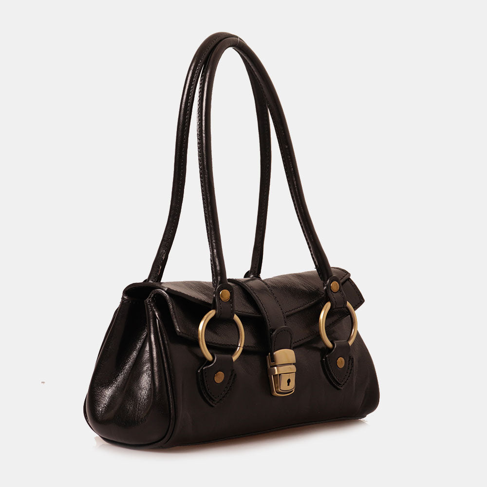 Borsa a Spalla VIAVERDI in Pelle Nera Made in Italy linea Firenze