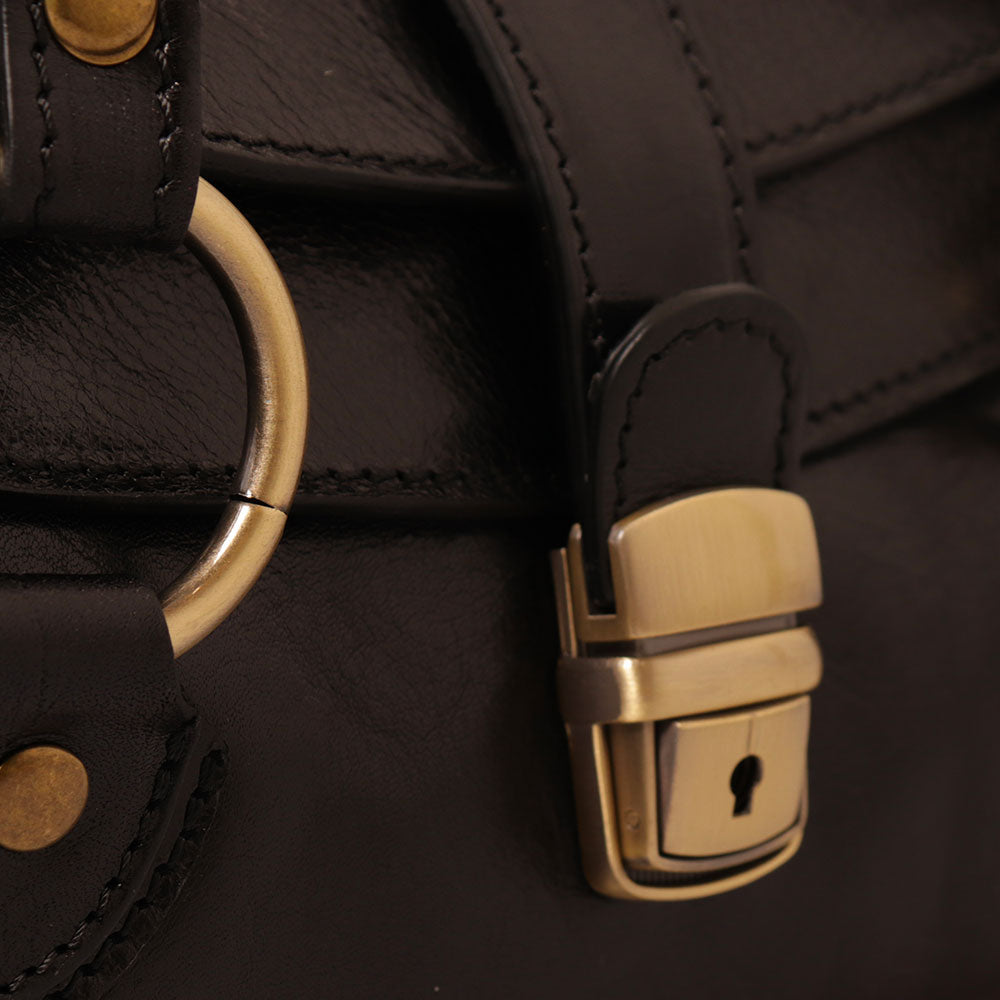 VIAVERDI Schwarze Leder-Schultertasche, hergestellt in Italien, Florence-Linie