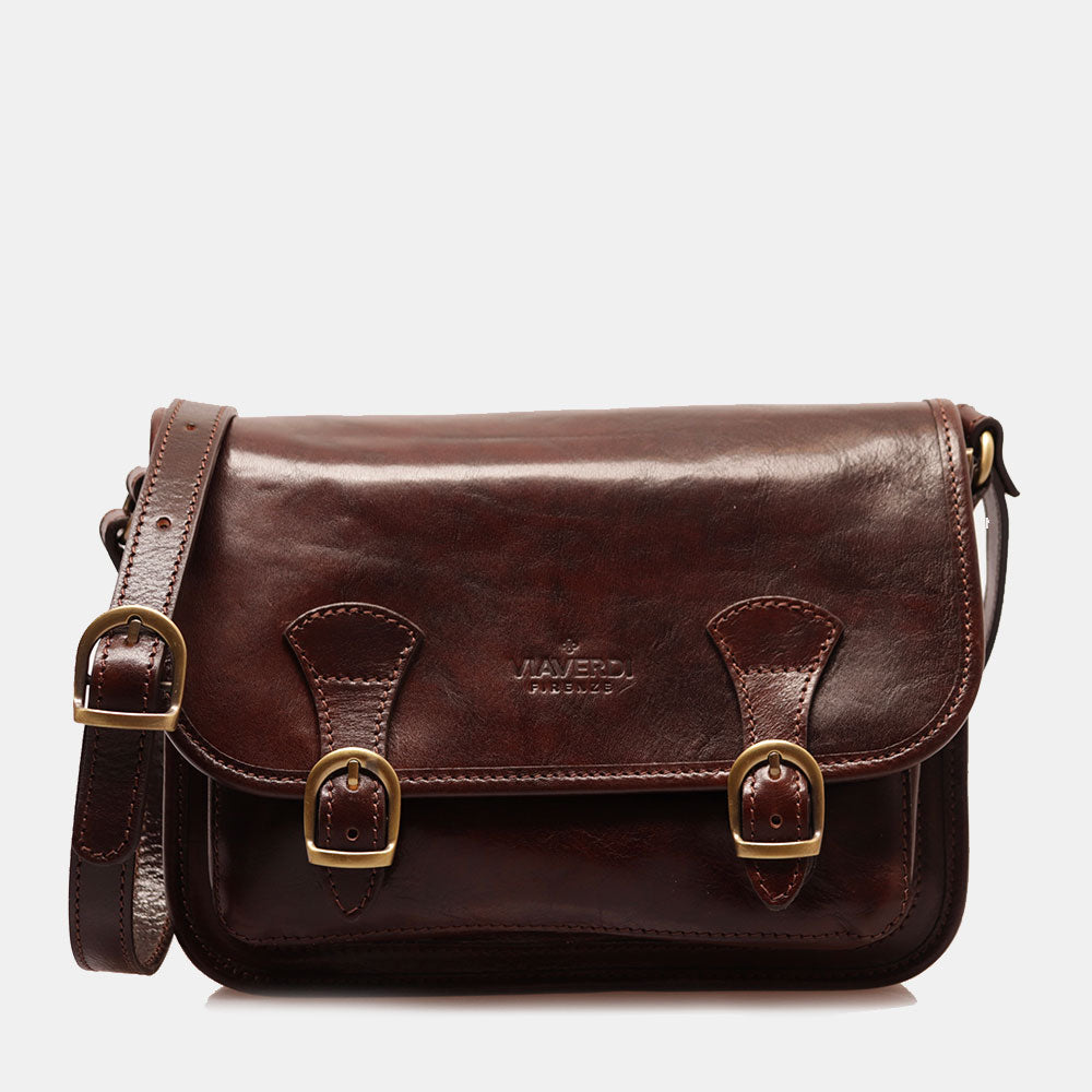 Borsa a tracolla VIAVERDI in Pelle Marrone Made in Italy linea Firenze