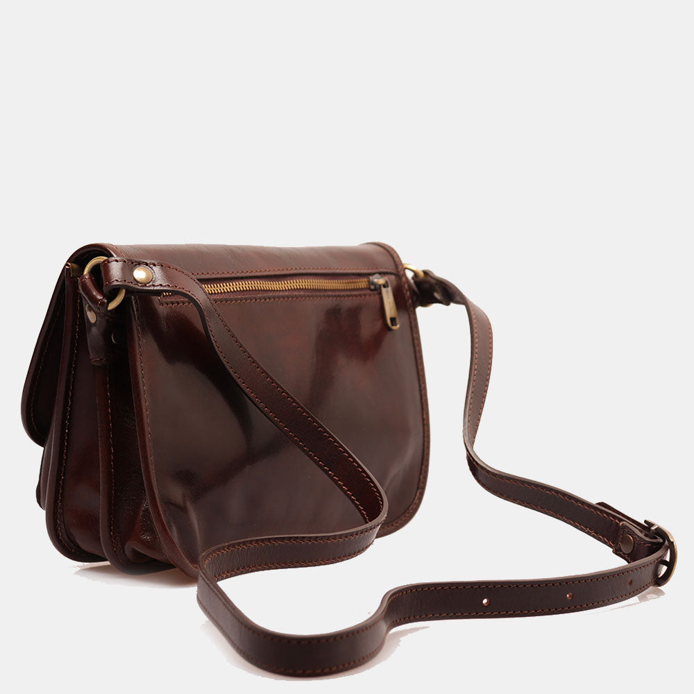 Borsa a tracolla VIAVERDI in Pelle Marrone Made in Italy linea Firenze