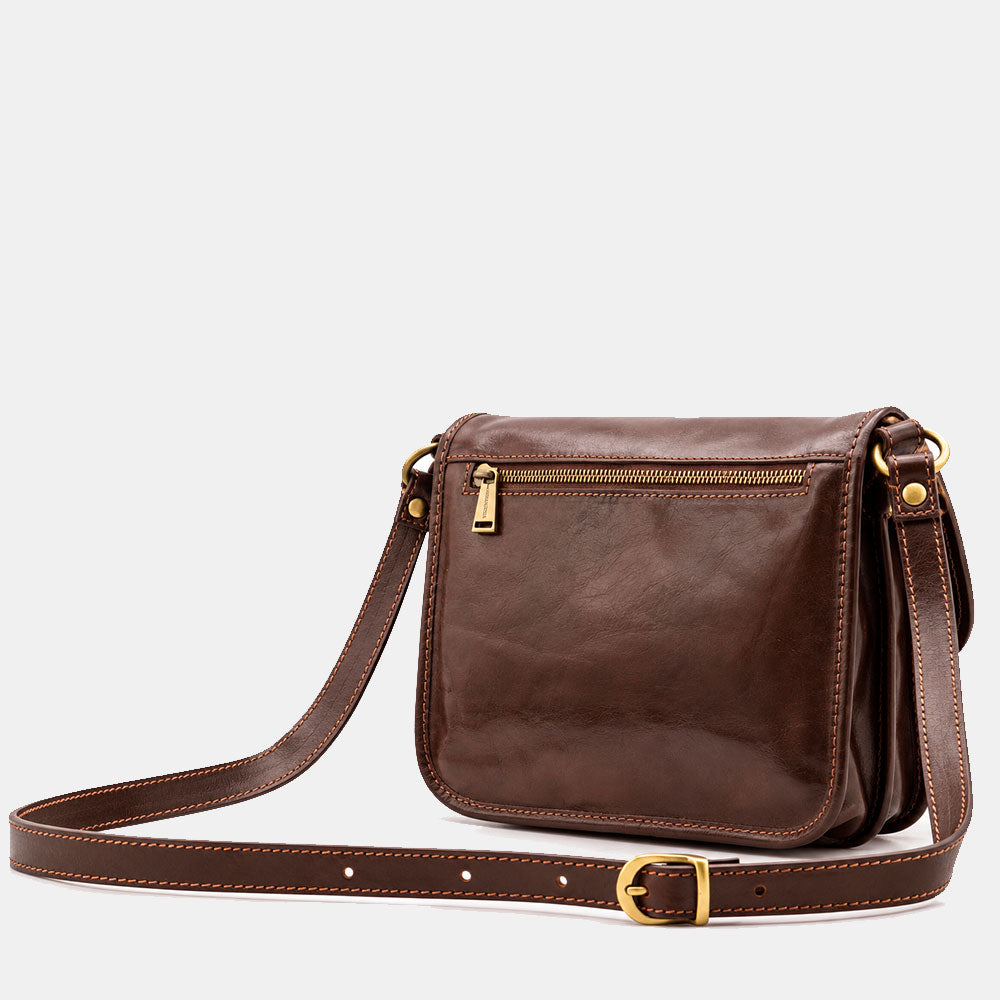 Crossbody Bag ViaVerdi in Brown Leather Made in Italy – Line Firenze