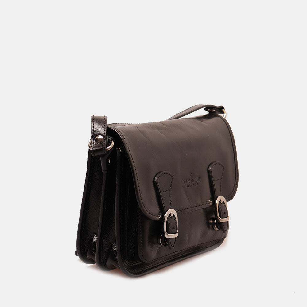 Borsa a tracolla VIAVERDI in Pelle Nera Made in Italy linea Firenze