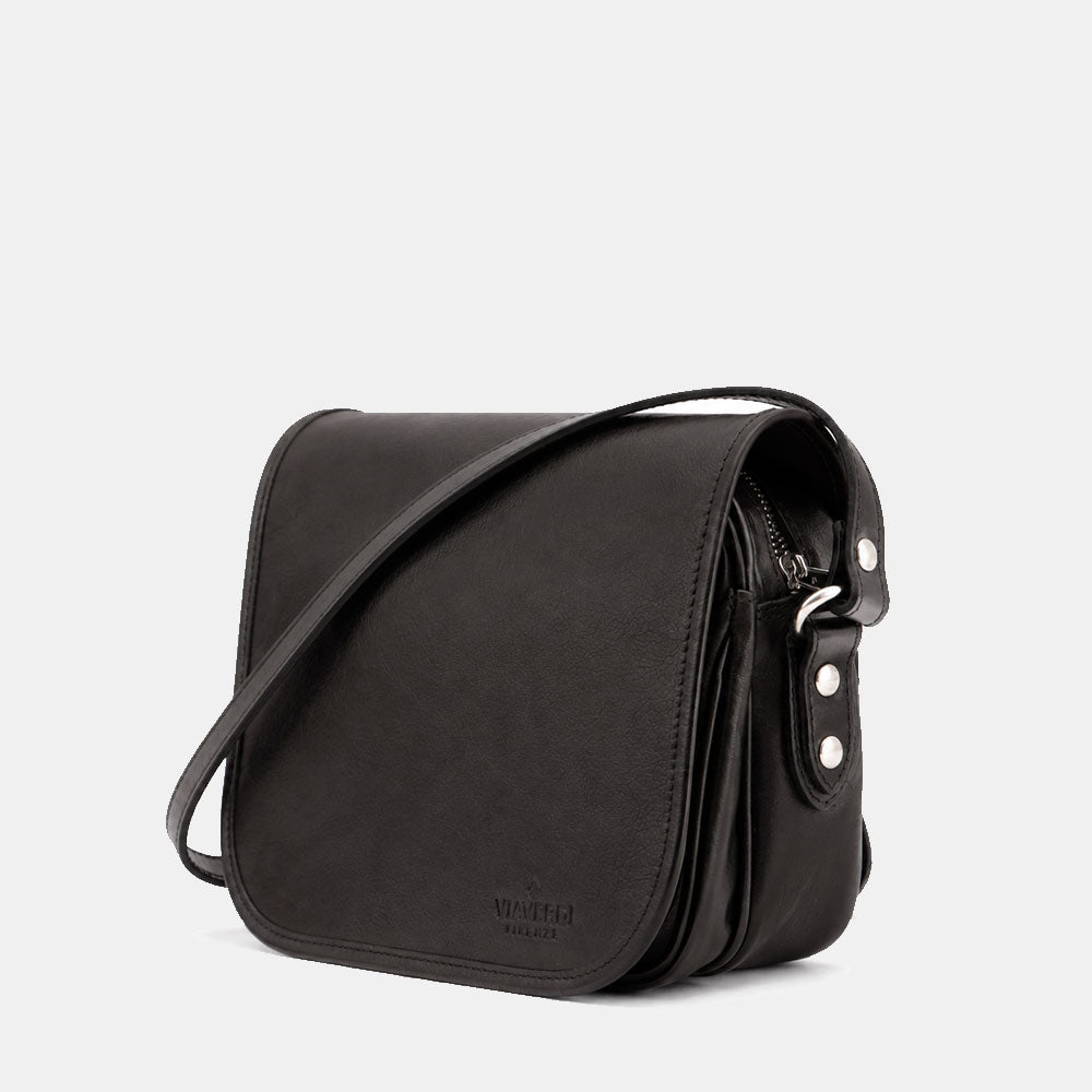 Borsa a Tracolla VIAVERDI in Pelle Nera Made in Italy linea Firenze