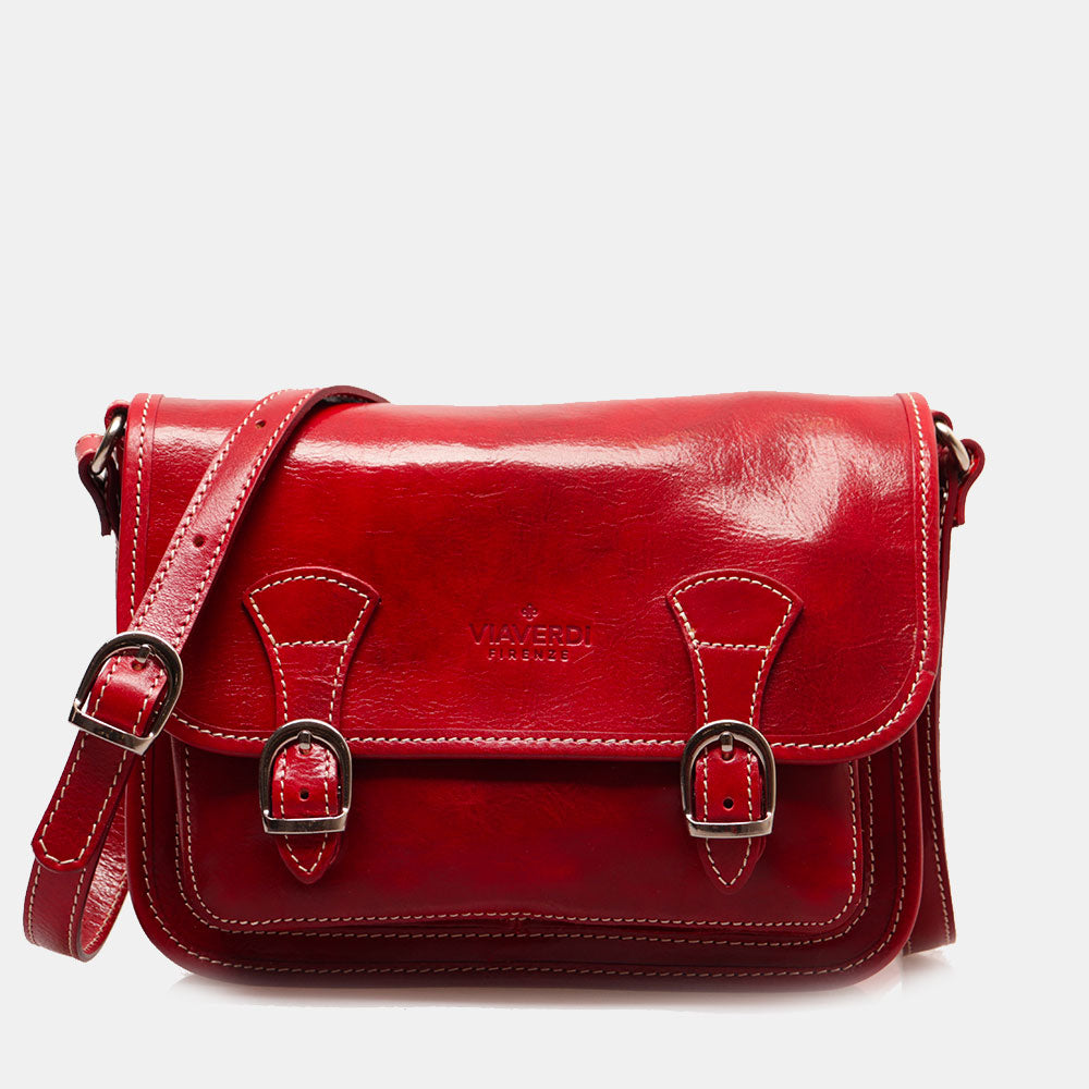 Borsa a Tracolla VIAVERDI in Pelle Rossa Made in Italy linea Firenze