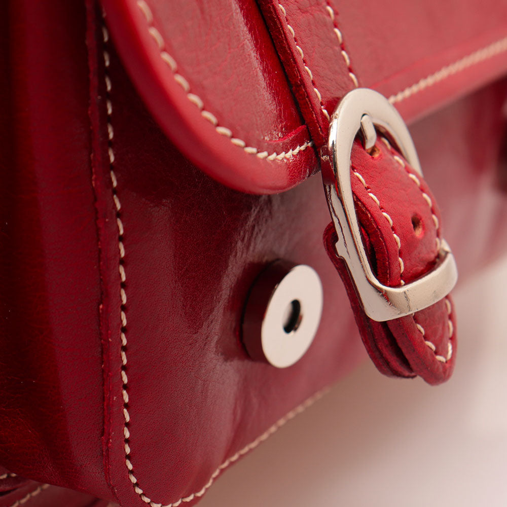 VIAVERDI Red Leather Shoulder Bag, Made in Italy, Florence line.