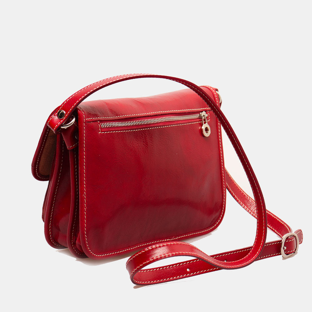 VIAVERDI Red Leather Shoulder Bag, Made in Italy, Florence line.