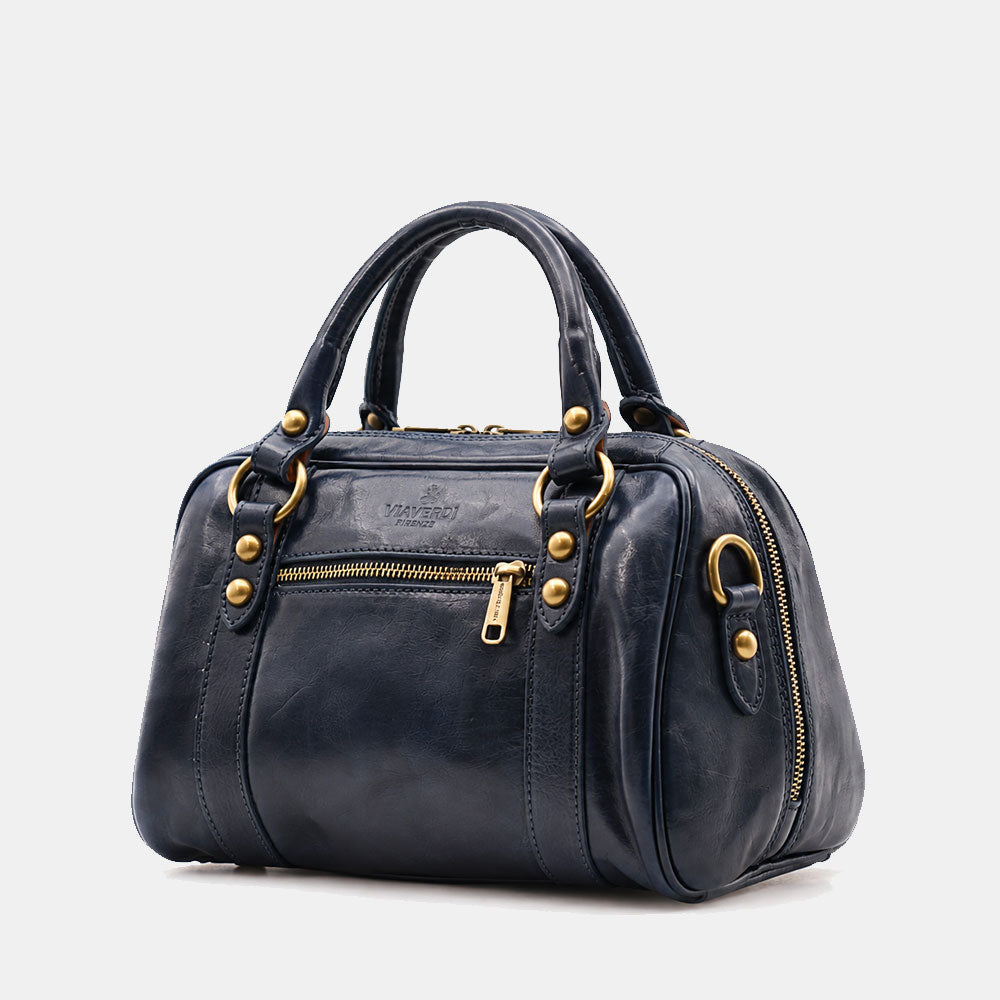 Bowler Bag ViaVerdi in Blue Leather Made in Italy – Line Firenze
