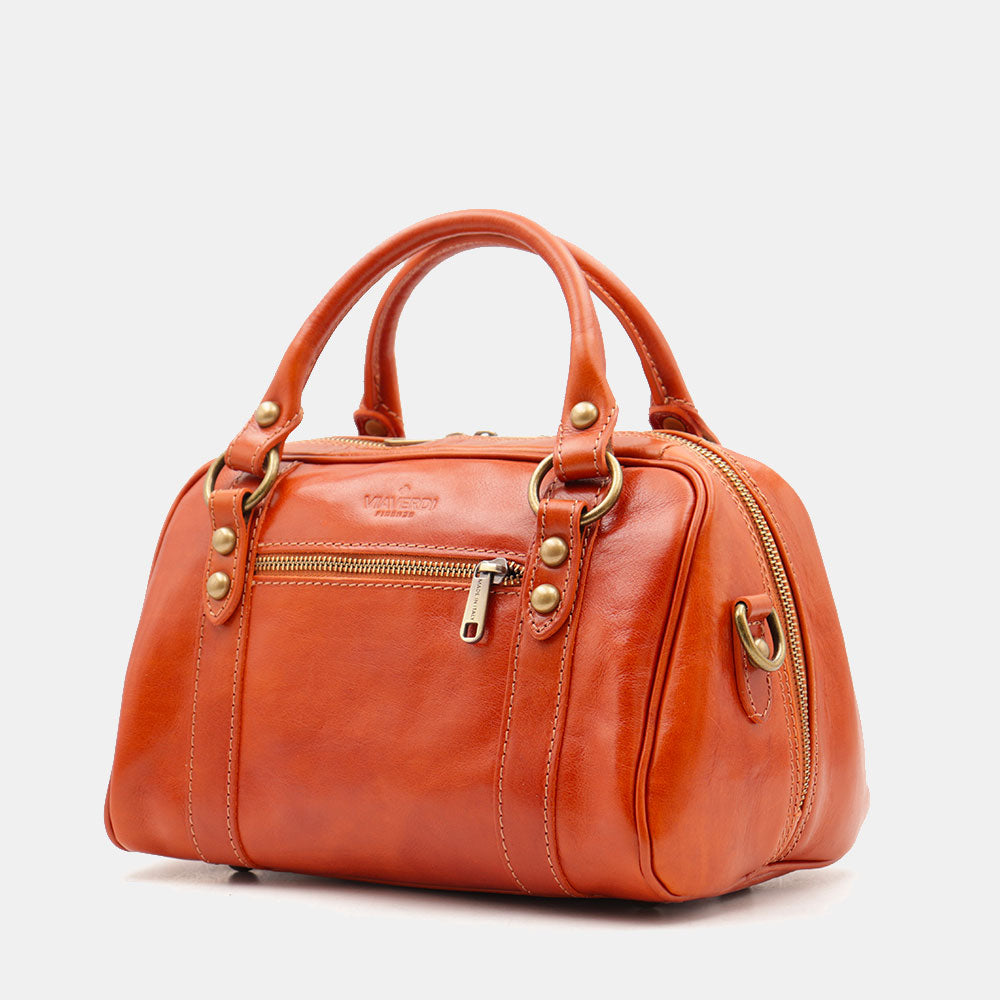Bowlingtasche mit Henkeln Damen ViaVerdi aus Cognac Leder Made in Italy – Linie Firenze