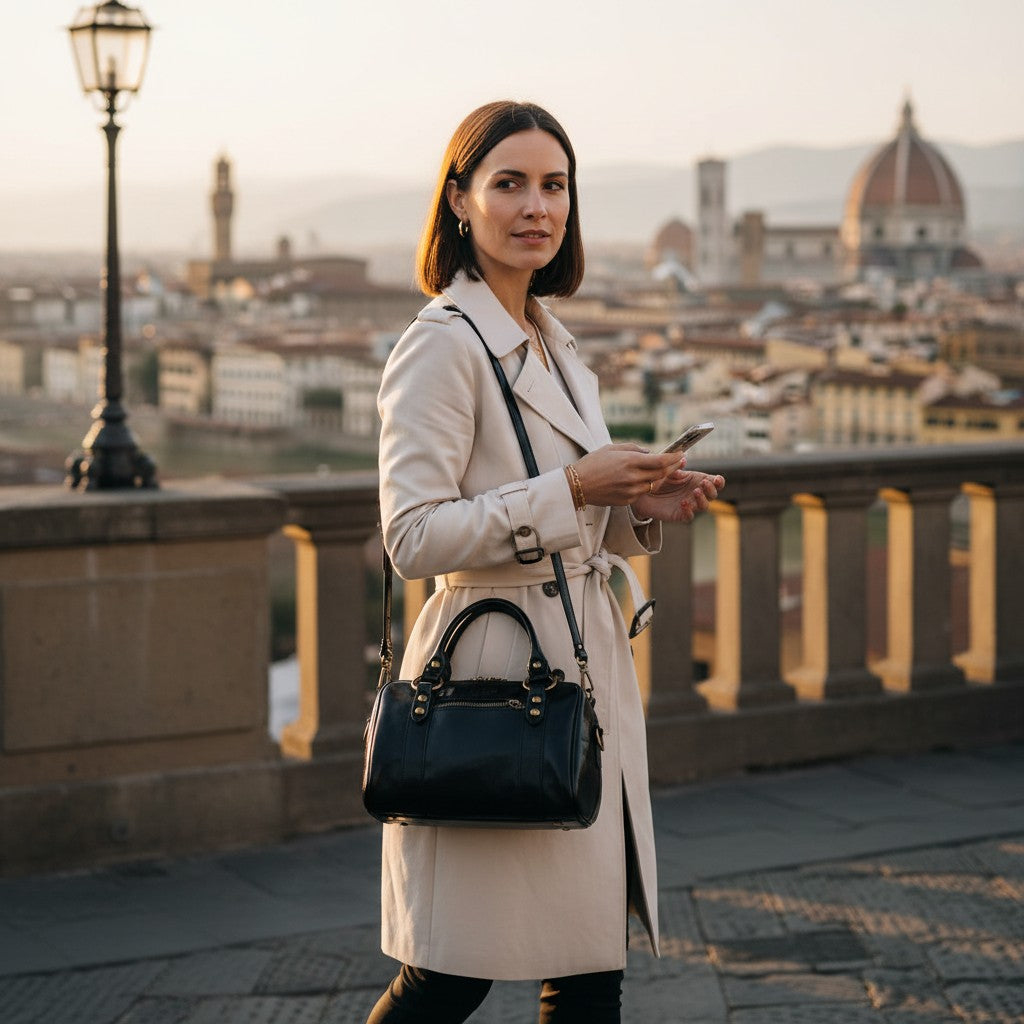 Borsa Bualetto a mano Donna VIAVERDI in Pelle Nera Made in Italy linea Firenze
