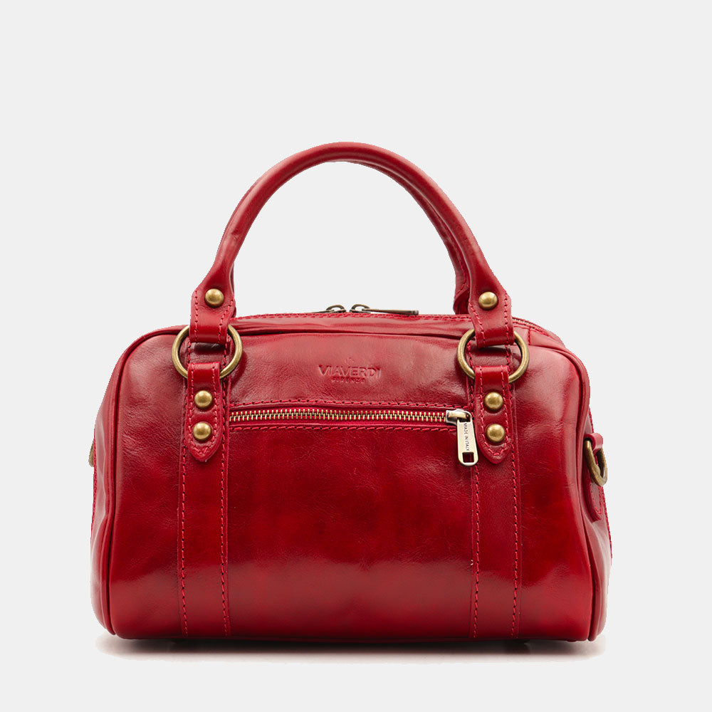 Bowlingtasche mit Henkeln für Damen ViaVerdi aus Rotem Leder Made in Italy – Linie Firenze