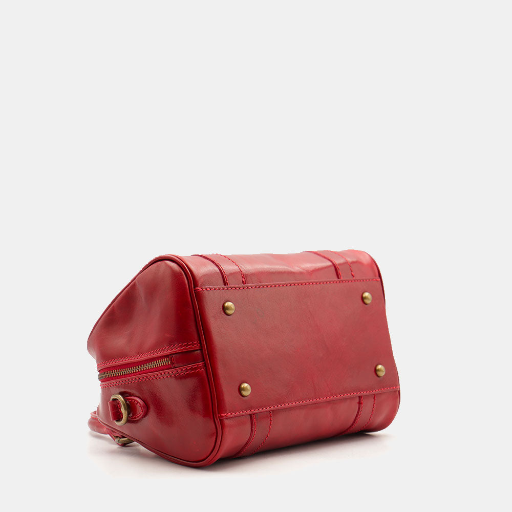 Bowlingtasche mit Henkeln für Damen ViaVerdi aus Rotem Leder Made in Italy – Linie Firenze