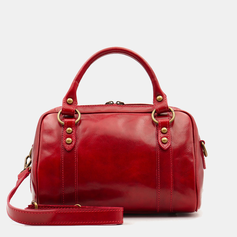 Bowlingtasche mit Henkeln für Damen ViaVerdi aus Rotem Leder Made in Italy – Linie Firenze