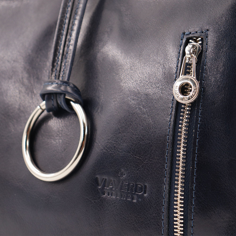 Borsa Hobo a Spalla VIAVERDI in Pelle Blu Made in Italy linea Firenze