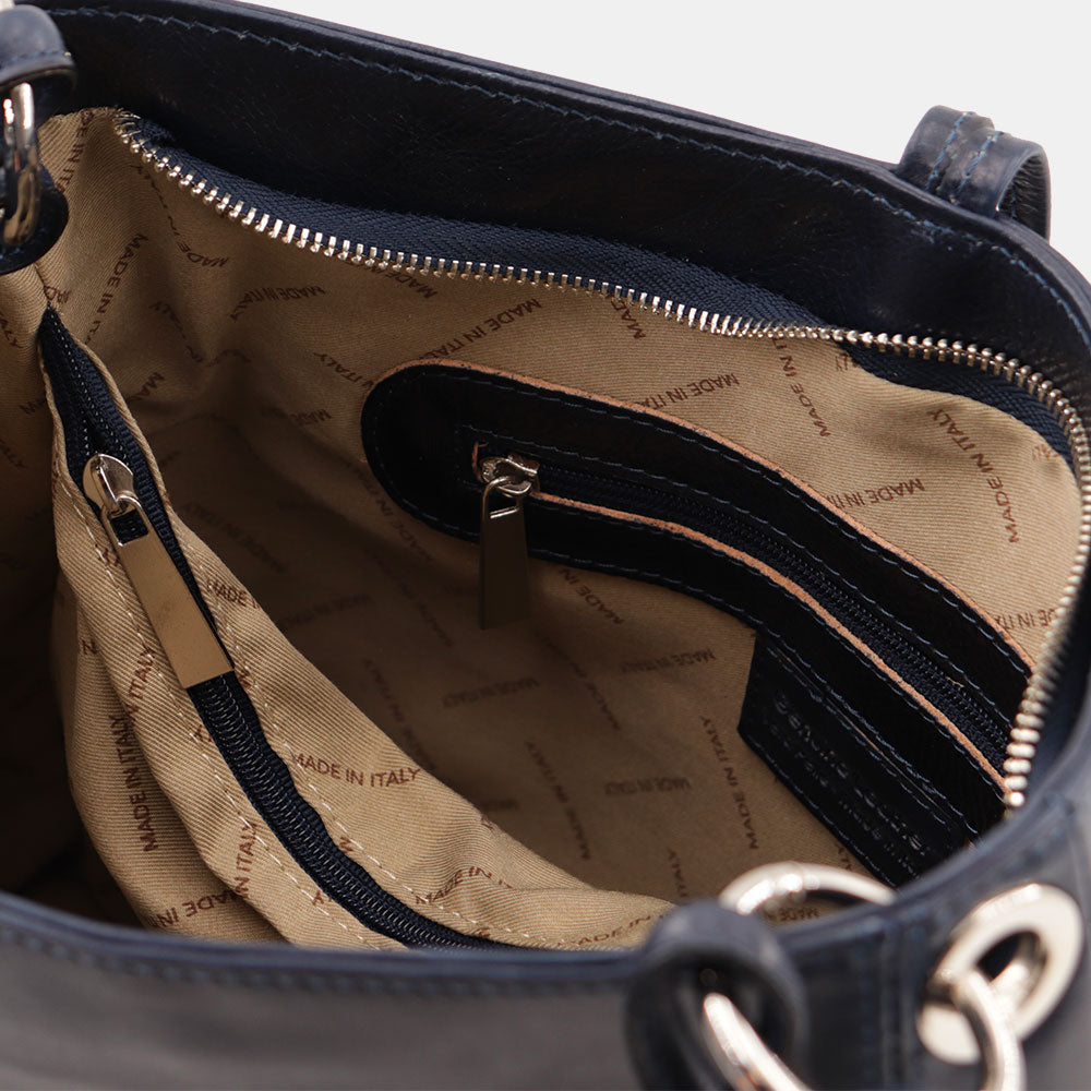 Borsa Hobo a Spalla VIAVERDI in Pelle Blu Made in Italy linea Firenze