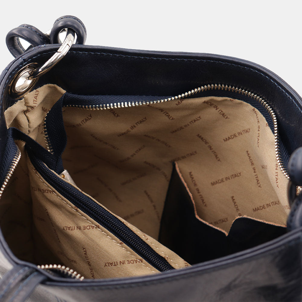 Borsa Hobo a Spalla VIAVERDI in Pelle Blu Made in Italy linea Firenze