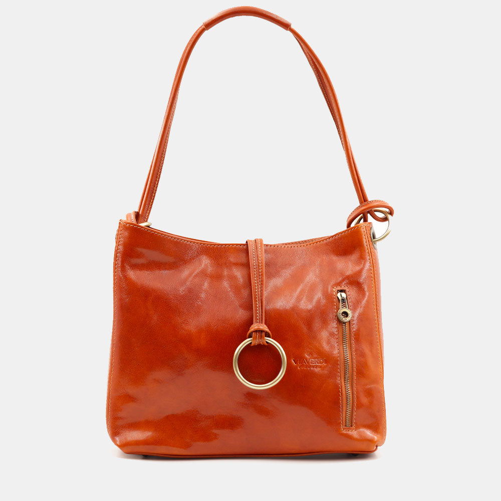 Borsa Hobo a Spalla VIAVERDI in Pelle Color Cuoio Made in Italy linea Firenze