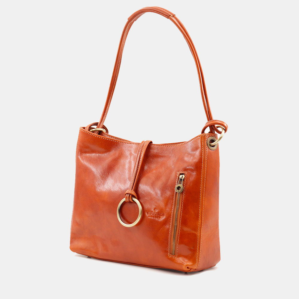 Borsa Hobo a Spalla VIAVERDI in Pelle Color Cuoio Made in Italy linea Firenze