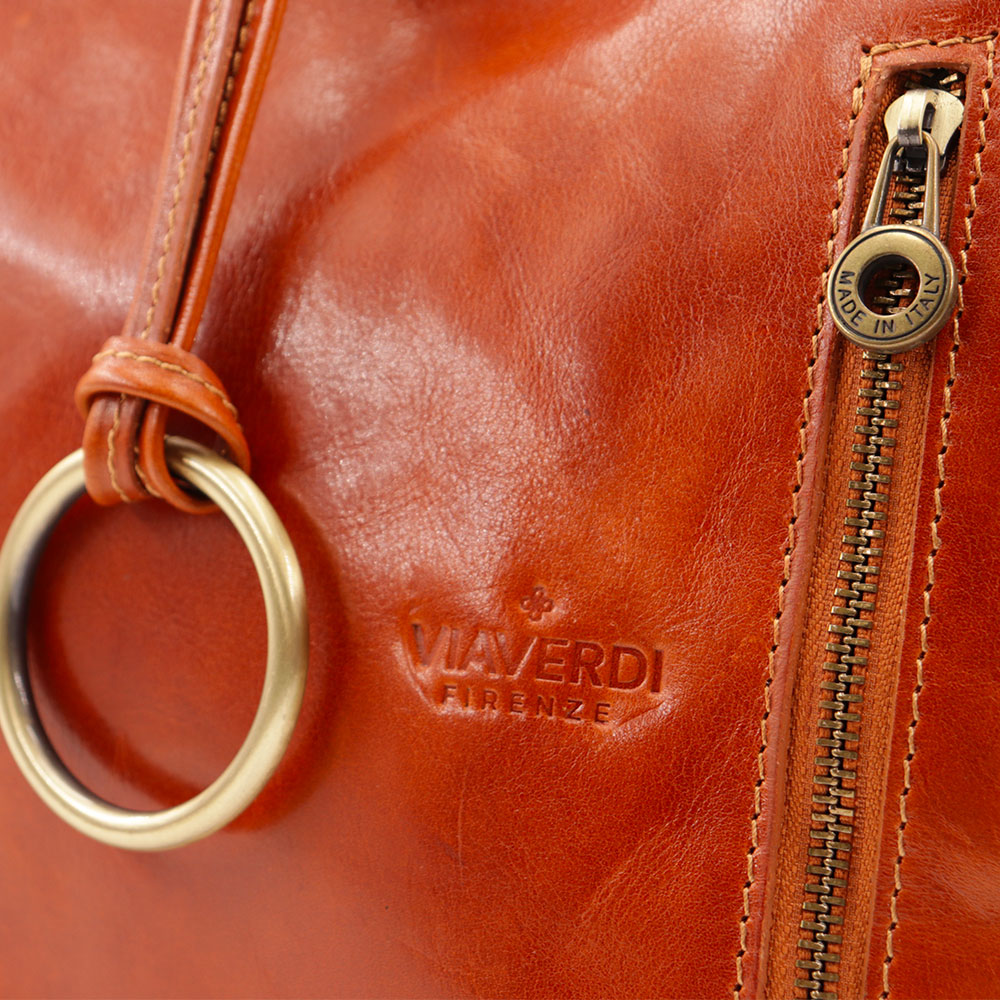 Borsa Hobo a Spalla VIAVERDI in Pelle Color Cuoio Made in Italy linea Firenze