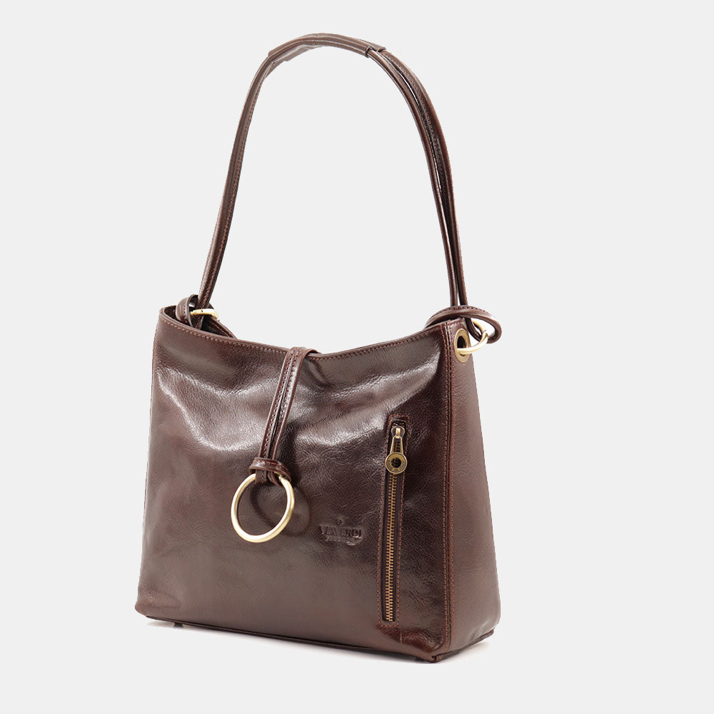VIAVERDI Hobo Shoulder Bag in Dark Brown Leather Made in Italy Florence line