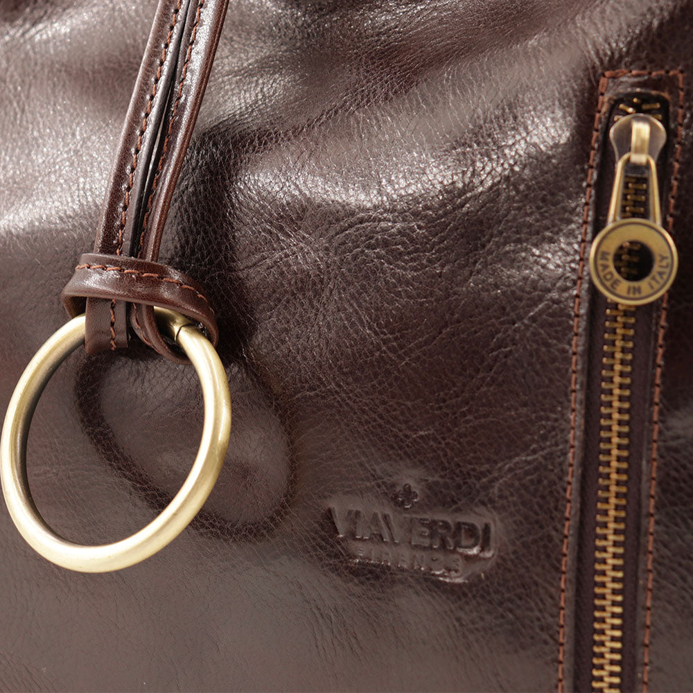 VIAVERDI Hobo Shoulder Bag in Dark Brown Leather Made in Italy Florence line