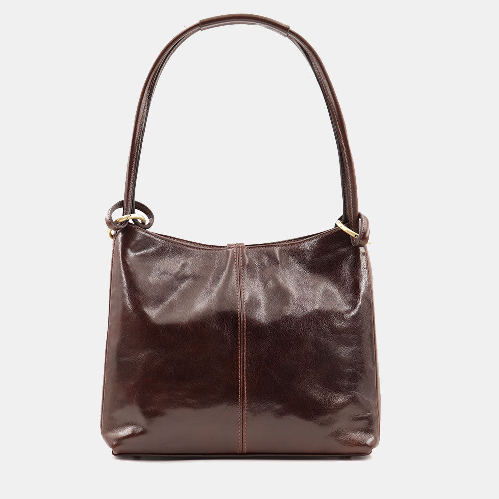 VIAVERDI Hobo Shoulder Bag in Dark Brown Leather Made in Italy Florence line