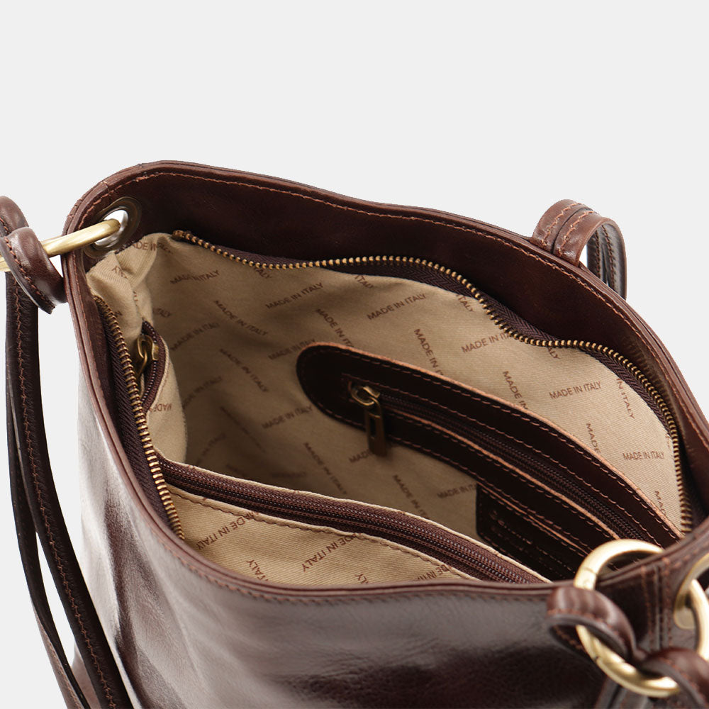 VIAVERDI Hobo Shoulder Bag in Dark Brown Leather Made in Italy Florence line