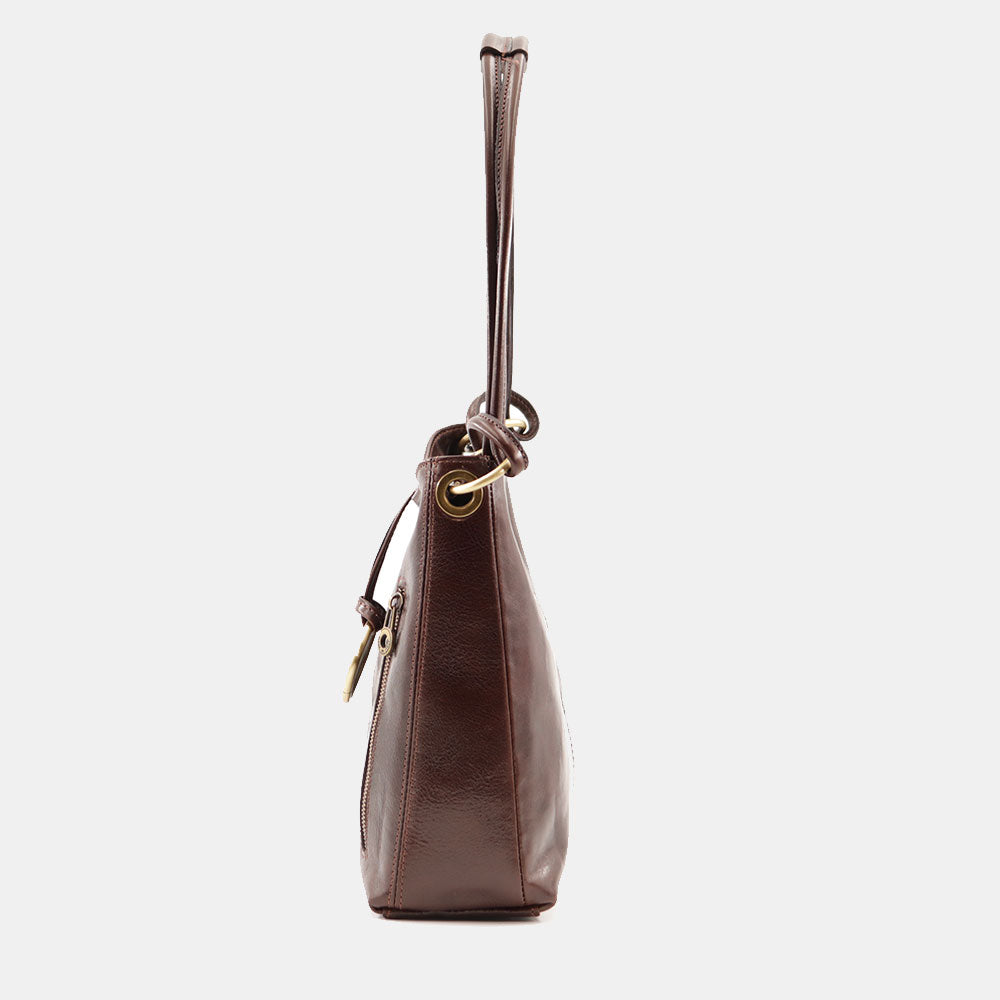 VIAVERDI Hobo Shoulder Bag in Dark Brown Leather Made in Italy Florence line