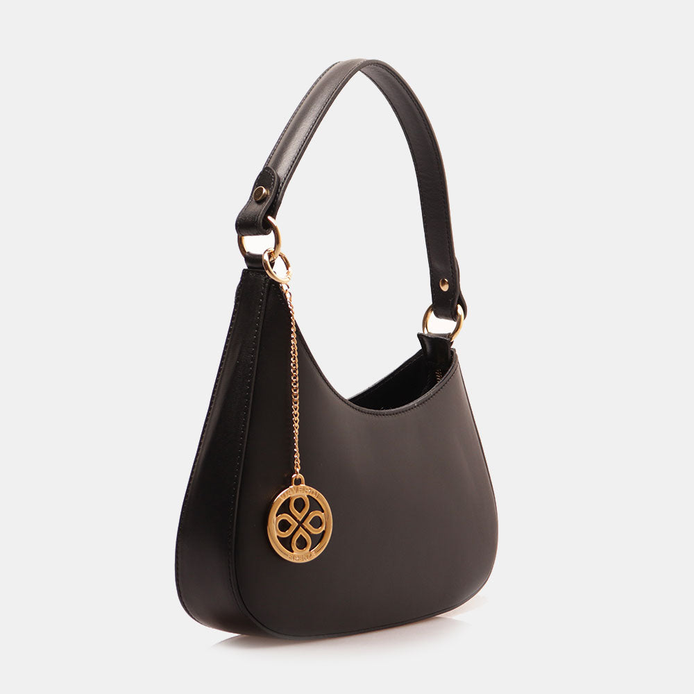 Borsa a Spalla VIAVERDI in Pelle Nera Made in Italy linea Certaldo