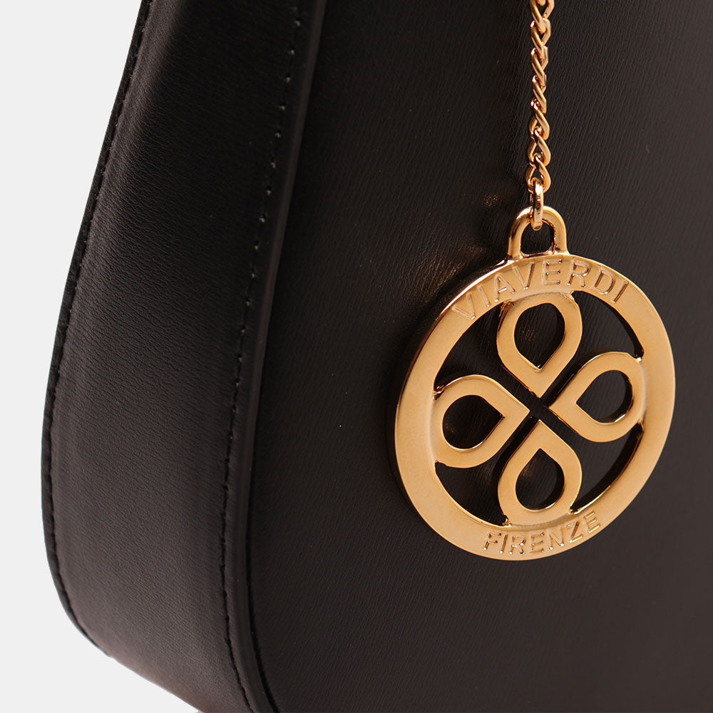 Borsa a Spalla VIAVERDI in Pelle Nera Made in Italy linea Certaldo